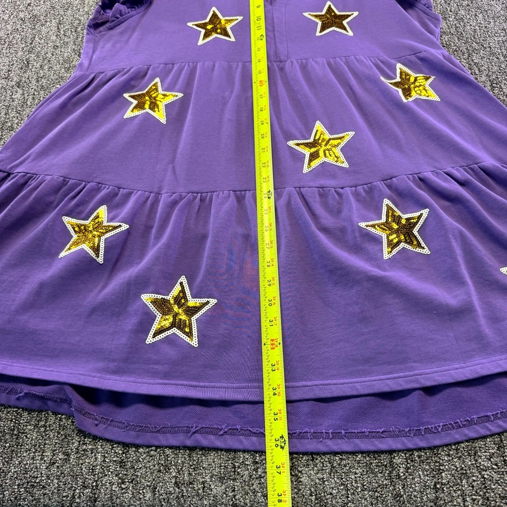 Umgee Mini Dress Womens 1XL Purple Gold Sequin Star Cotton V-Neck Ruffle Sleeve - Picture 10 of 16